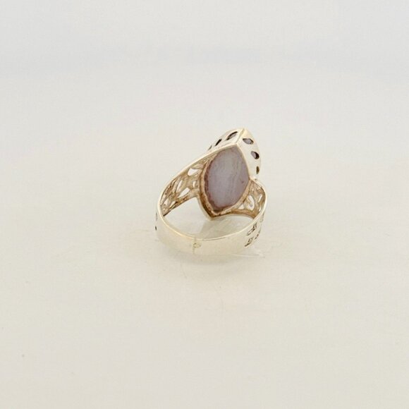 Brand New Sterling Silver 925 Marquise Cut Violet Lace Agate Ring Filigree Band - Picture 4 of 10